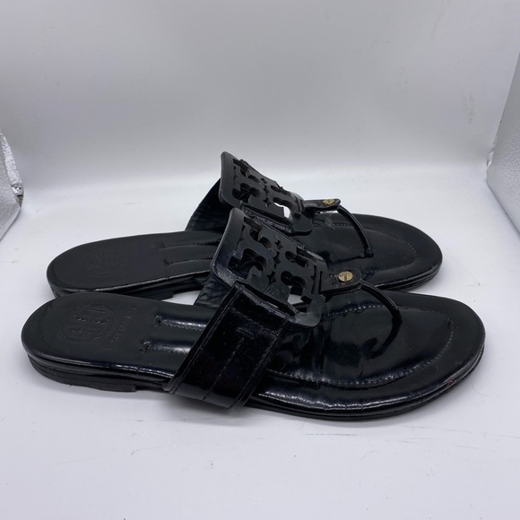 Tory Burch Shoes - Tory Burch Black Patent Leather Square Miller Sandal *Flaw